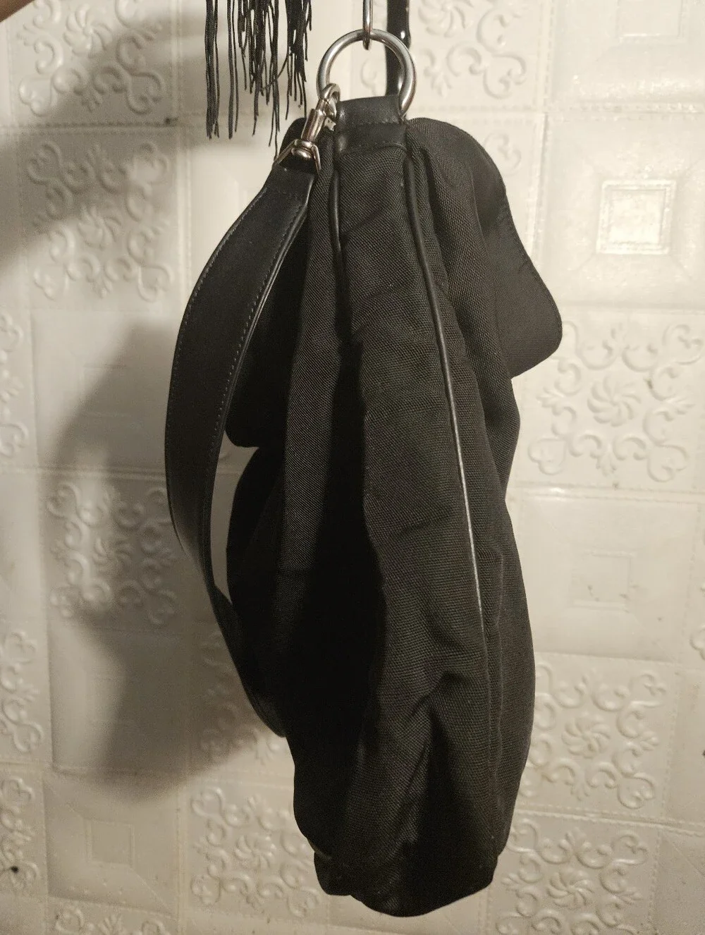 Gucci Nylon/Leather Black Bamboo Hobo 2way Authentic Vintage Bag